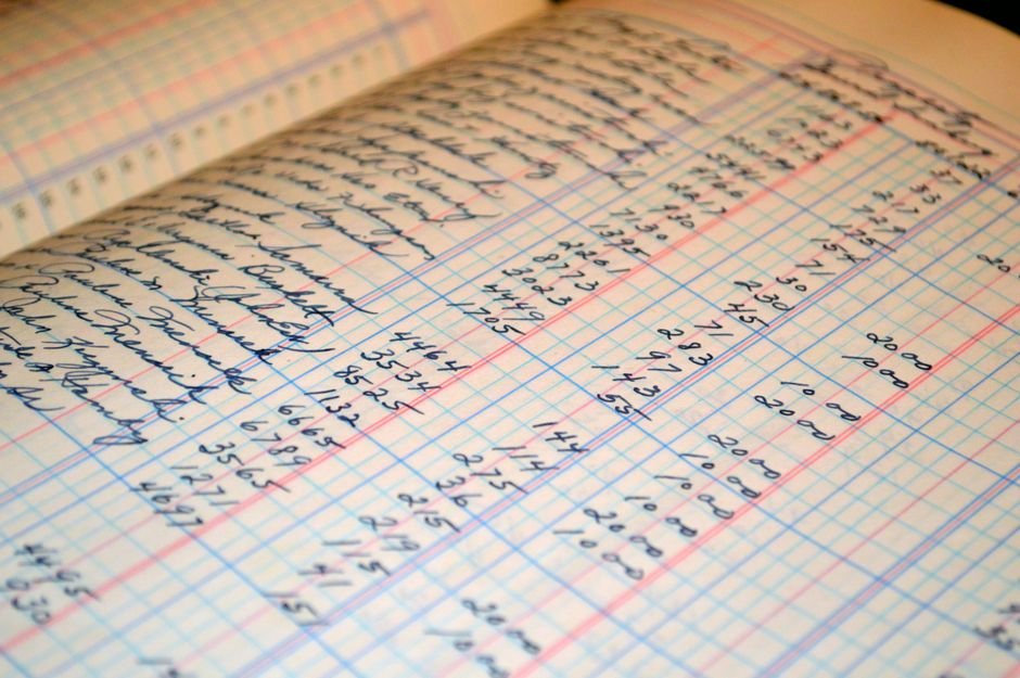 Handwritten accounting ledger, the classic image of Oracle redo recording every change for replay